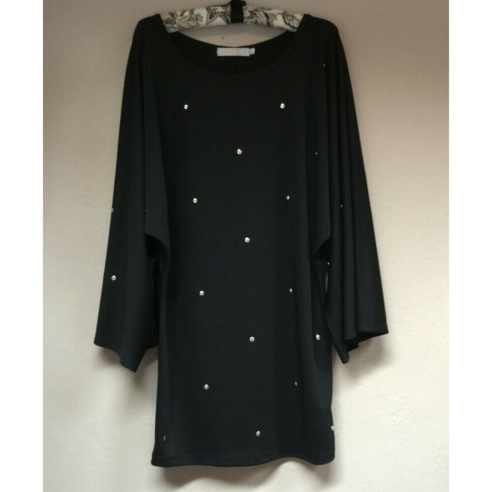 Charley 5.0 Womens Black Scoop Neck Studded Dolman Sleeve Tunic Top Size Small